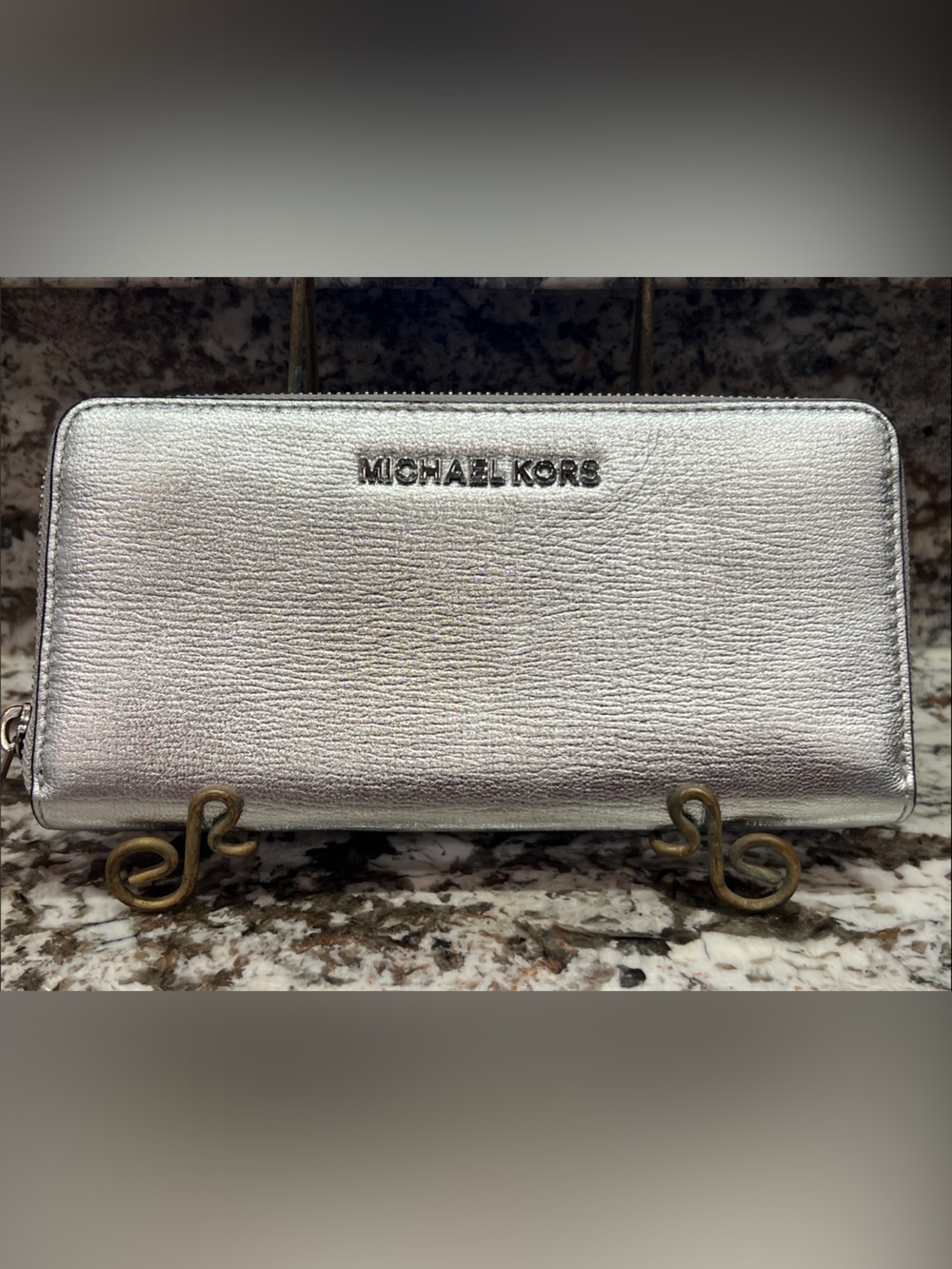 Michael Kors Silver Metallic Zip-Around Wallet